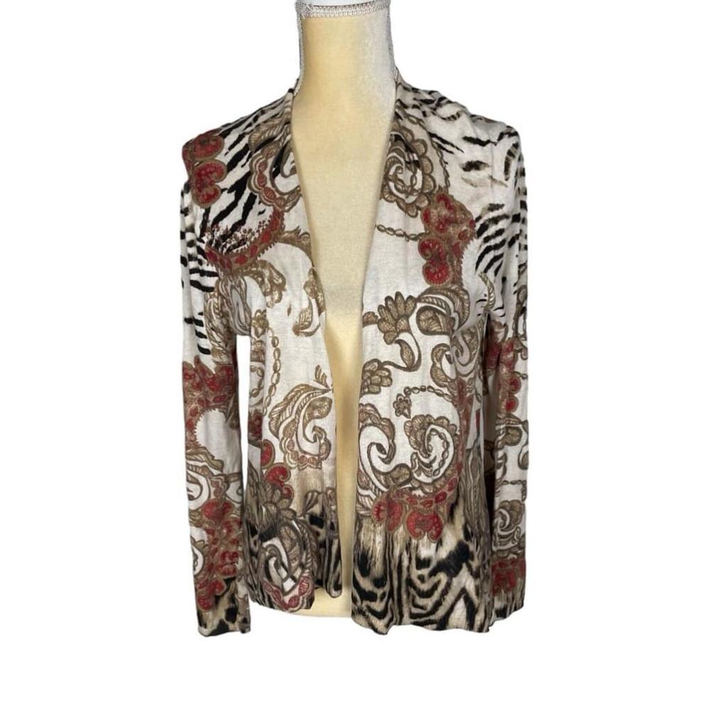 Women's Chicos Size‎ 1 White Brown Paisley Print Cardigan Sweater